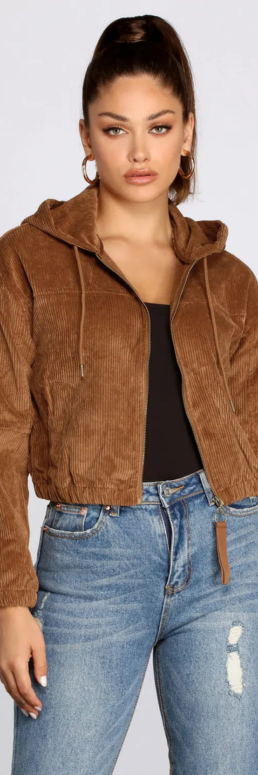 Downtown Doll Cropped Corduroy Bomber Jacket