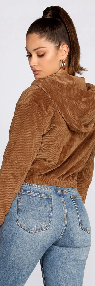 Downtown Doll Cropped Corduroy Bomber Jacket