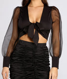 It's A Tie Front Organza Puff Sleeve Crop Top
