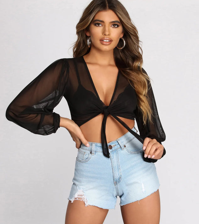 Let's Be Sheer Tie Front Top