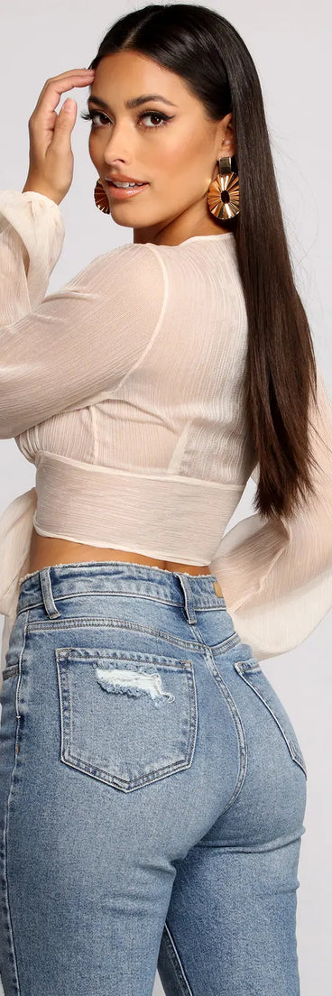 So Chic Tie Front Long Sleeve Crop Top