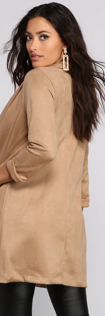 Faux Suede Sophistication Longline Blazer