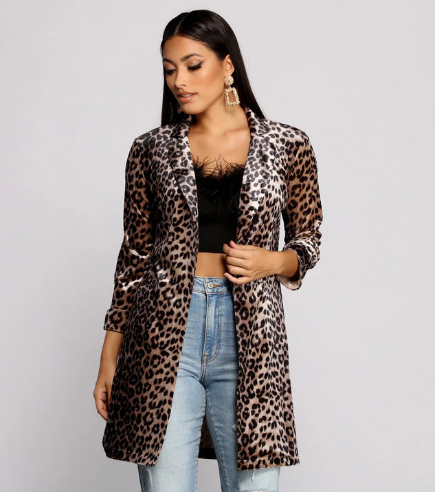 Velvet Leopard Print Long Line Blazer