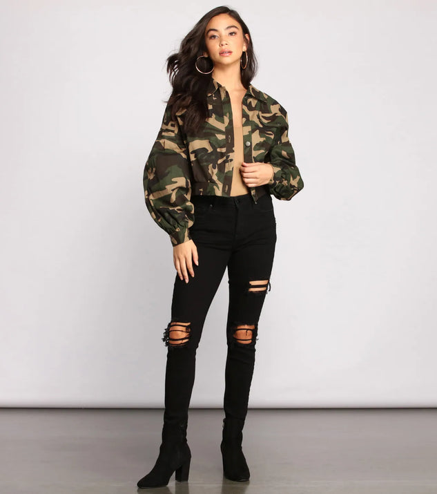 New camouflage must button buttoned navel short casual jacket