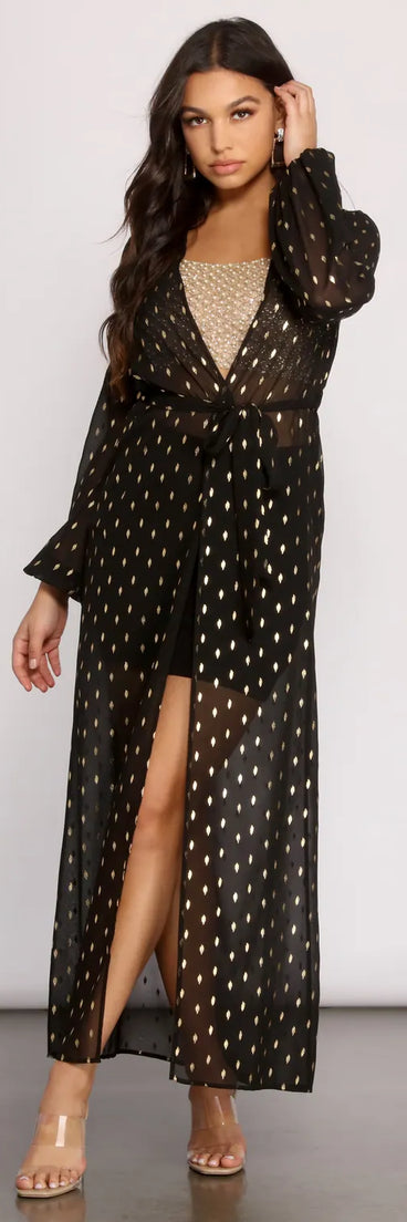 Foiled and Fab Tie Waist Chiffon Duster