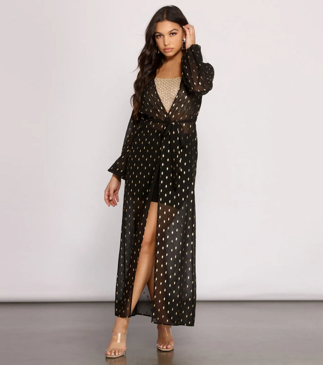 Foiled and Fab Tie Waist Chiffon Duster