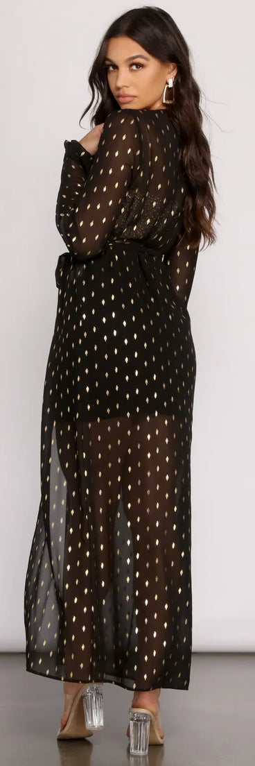 Foiled and Fab Tie Waist Chiffon Duster