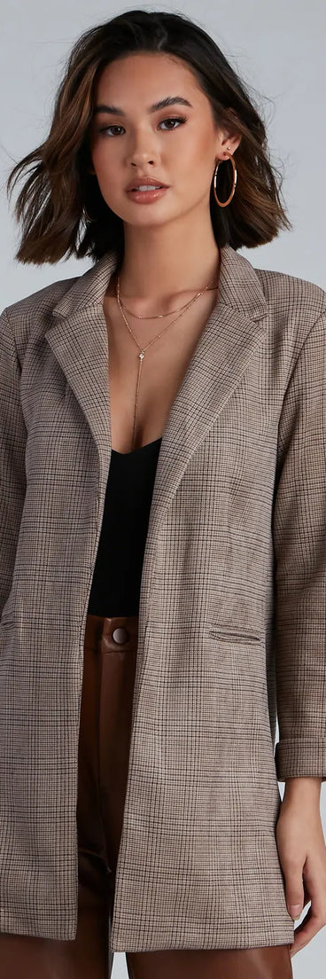 Preppy Plaid Faux Suede Blazer