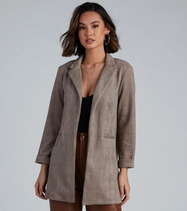 Preppy Plaid Faux Suede Blazer