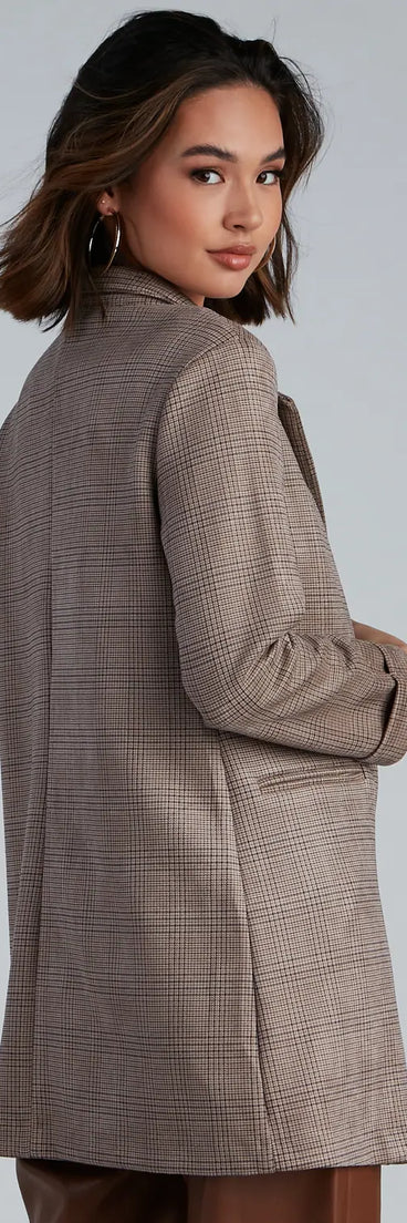 Preppy Plaid Faux Suede Blazer