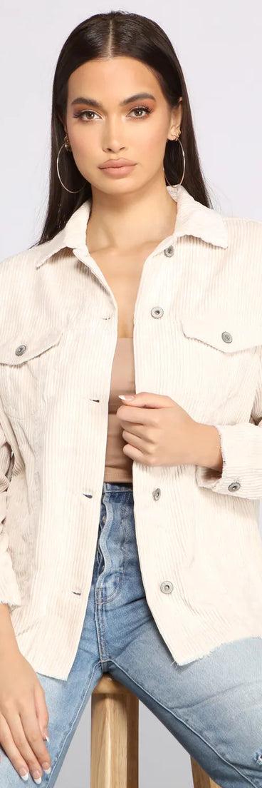 Trendy Corduroy Button-Up Shacket