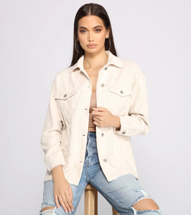 Trendy Corduroy Button-Up Shacket