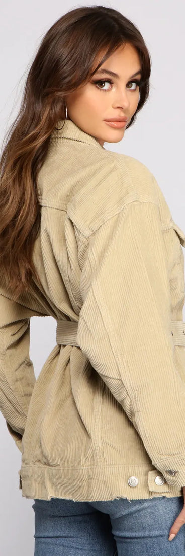 Lookin' Chic Corduroy Belted Jacket
