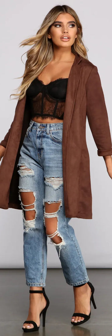 A Chic Look Faux Suede Blazer