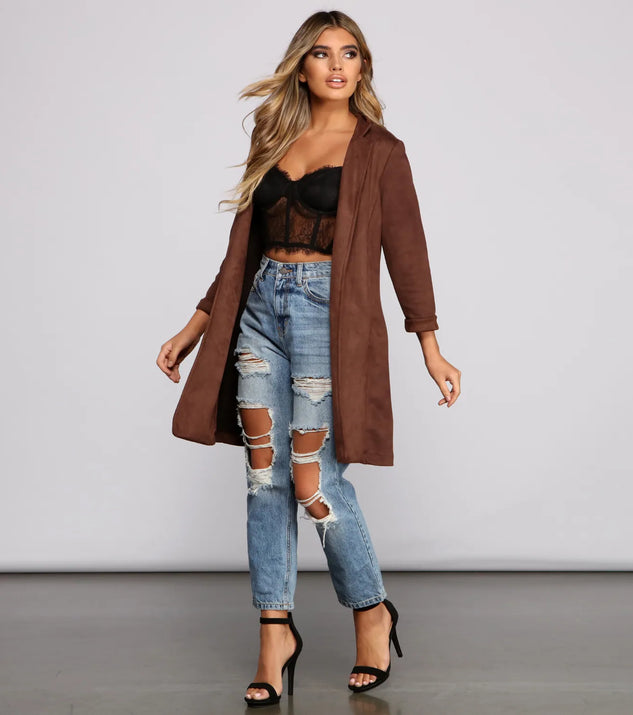 A Chic Look Faux Suede Blazer