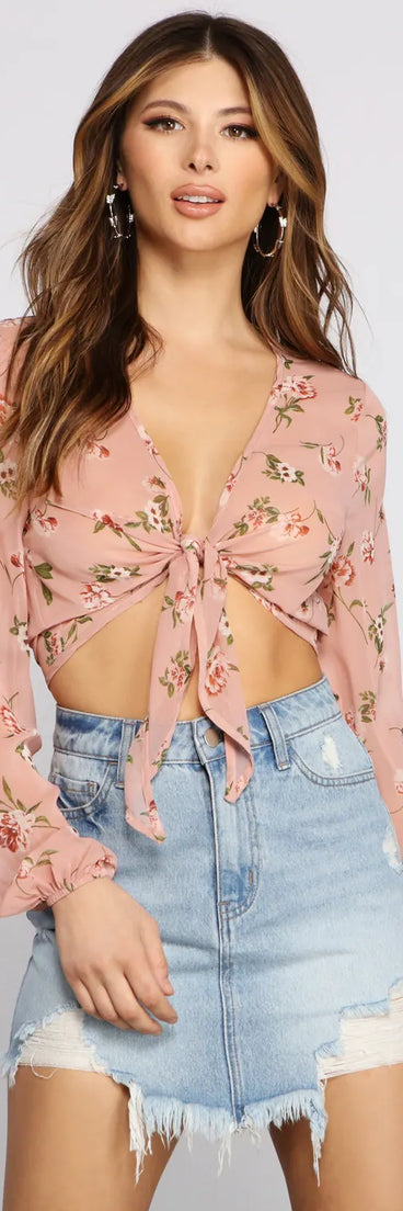 Stunning Beauty Floral Chiffon Tie-Front Top