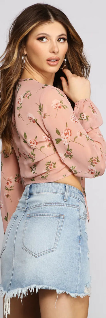 Stunning Beauty Floral Chiffon Tie-Front Top