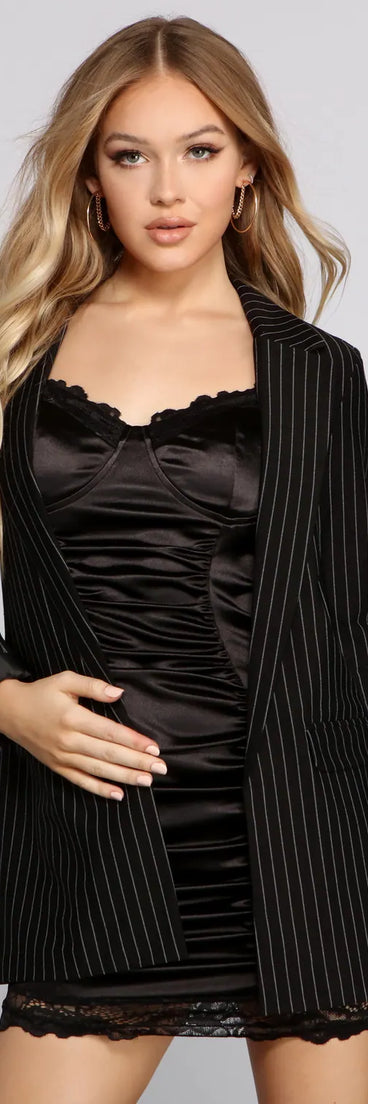 Poised and Polished Pinstripe Longline Blazer