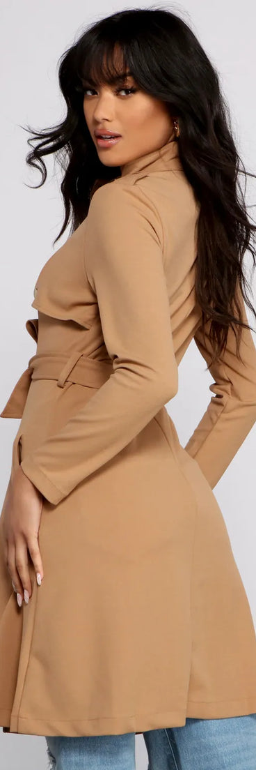 Belted Sophistication Crepe Trench Dress