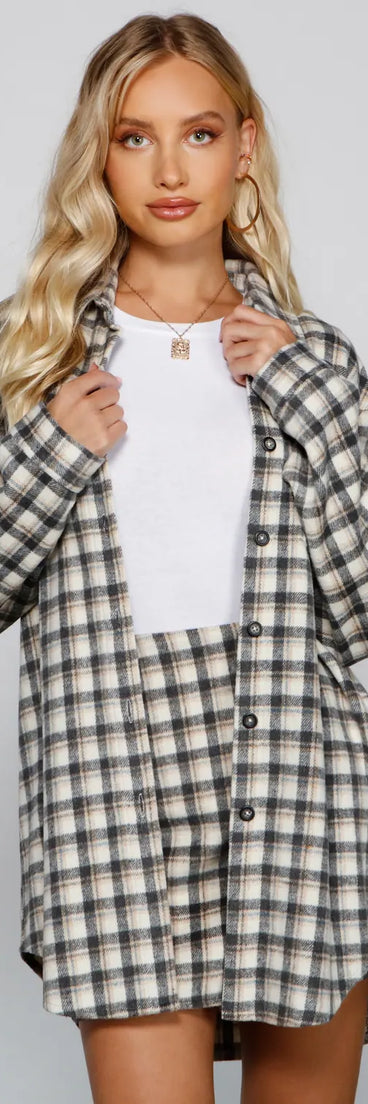 Preppy And Cute Long Plaid Shacket