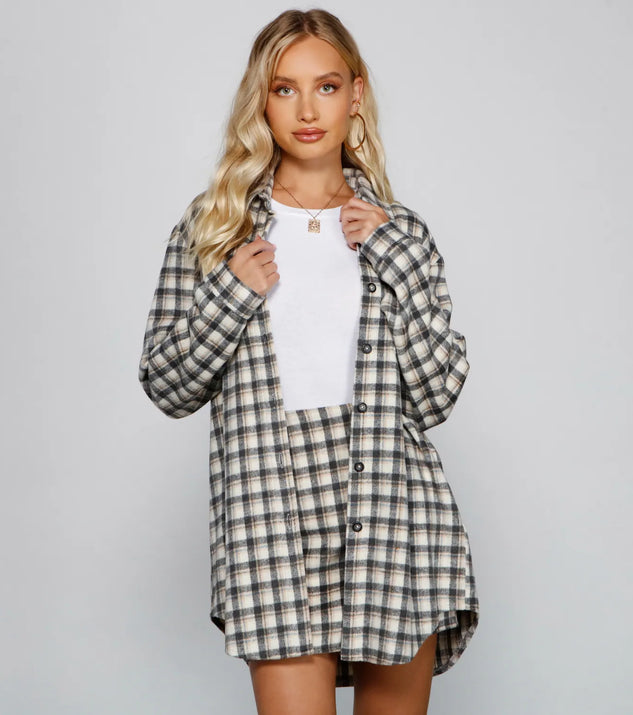 Preppy And Cute Long Plaid Shacket