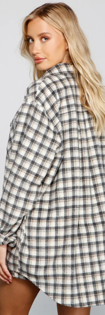 Preppy And Cute Long Plaid Shacket