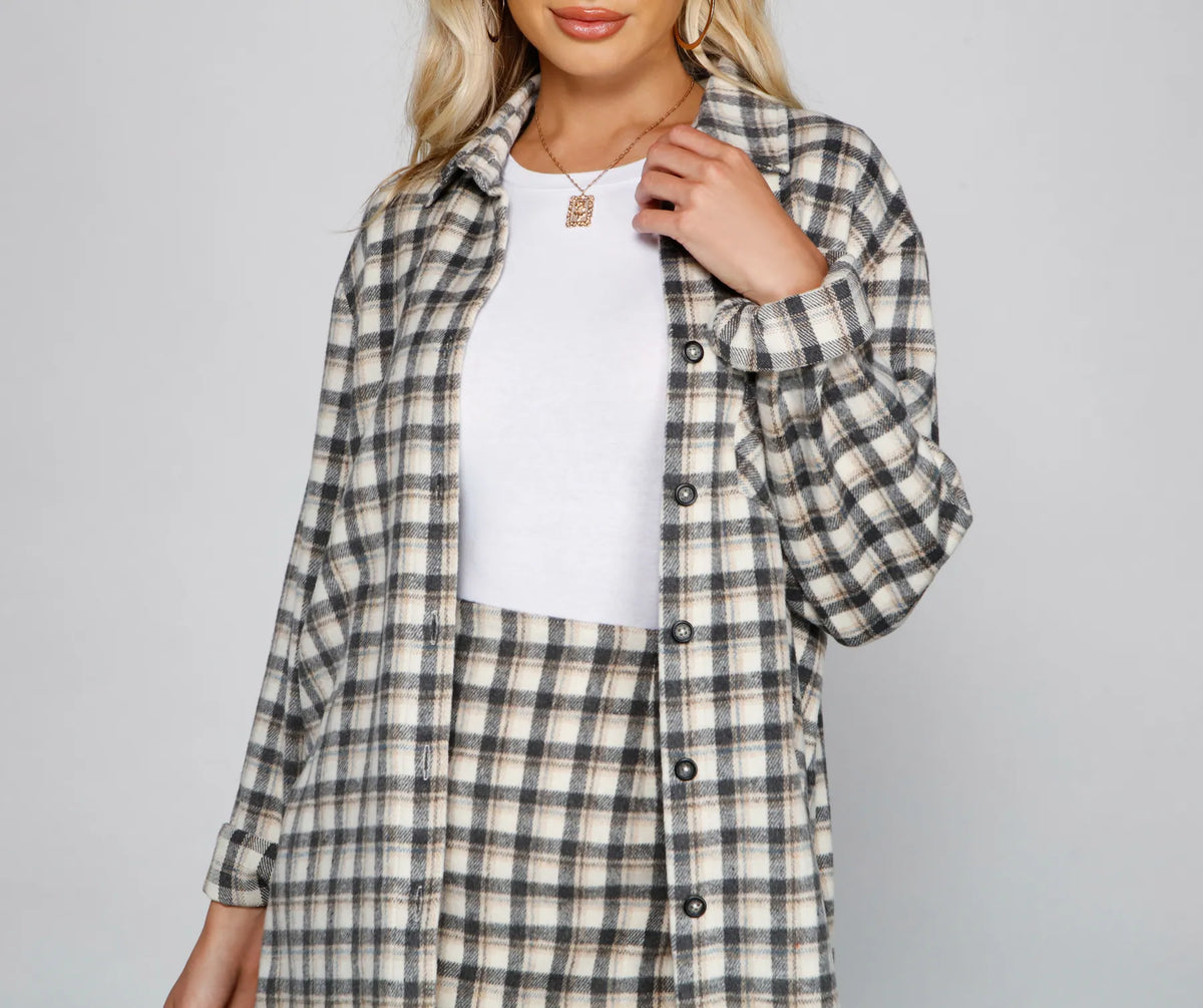 Preppy And Cute Long Plaid Shacket & Windsor