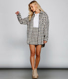Preppy And Cute Long Plaid Shacket