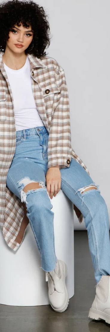 Chic Layers Long Line Plaid Shacket