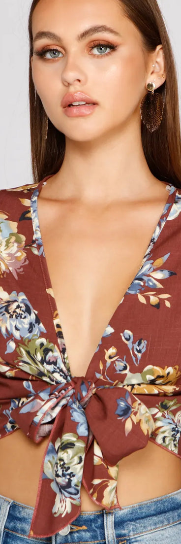 Sprung On Style Floral Tie Front Top