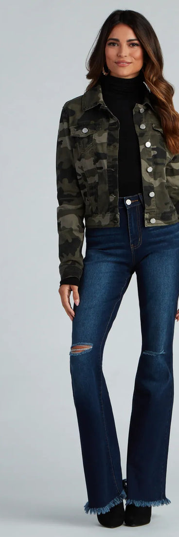 Cutie In Camo Button-Down Twill Jacket