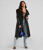 Stay chic this winter with Elevated And Chic Faux Leather Trench, a black women's coat perfect for layering. Featuring textured fabric and a trendy fit, this lightweight coat for women transitions effortlessly from cozy everyday wear to formal evening events.