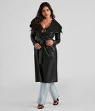 Stay chic this winter with Elevated And Chic Faux Leather Trench, a black women's coat perfect for layering. Featuring textured fabric and a trendy fit, this lightweight coat for women transitions effortlessly from cozy everyday wear to formal evening events.