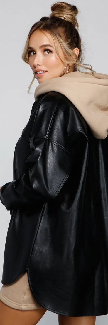 Essential Faux Leather Long Shacket