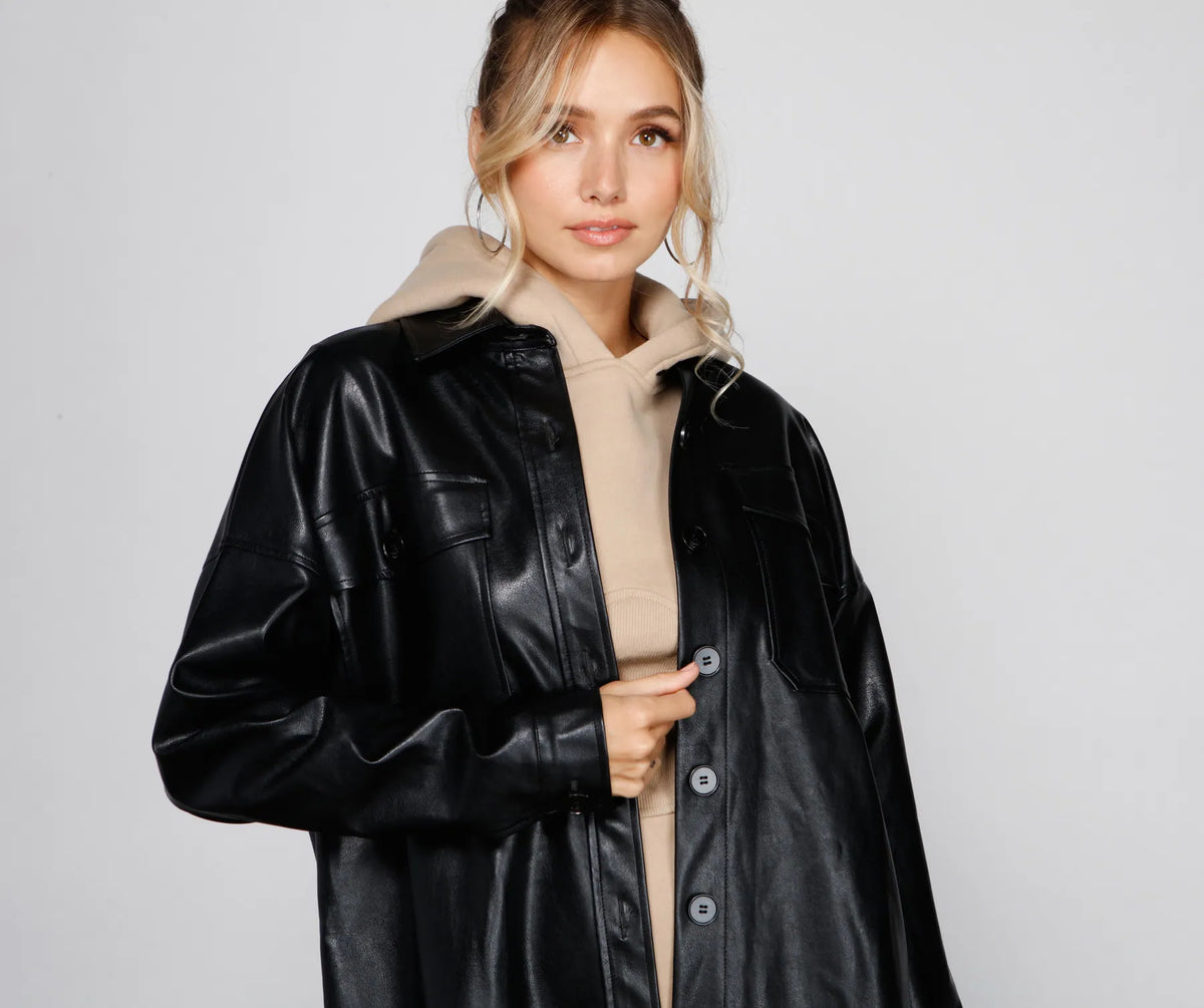 Essential Faux Leather Long Shacket & Windsor