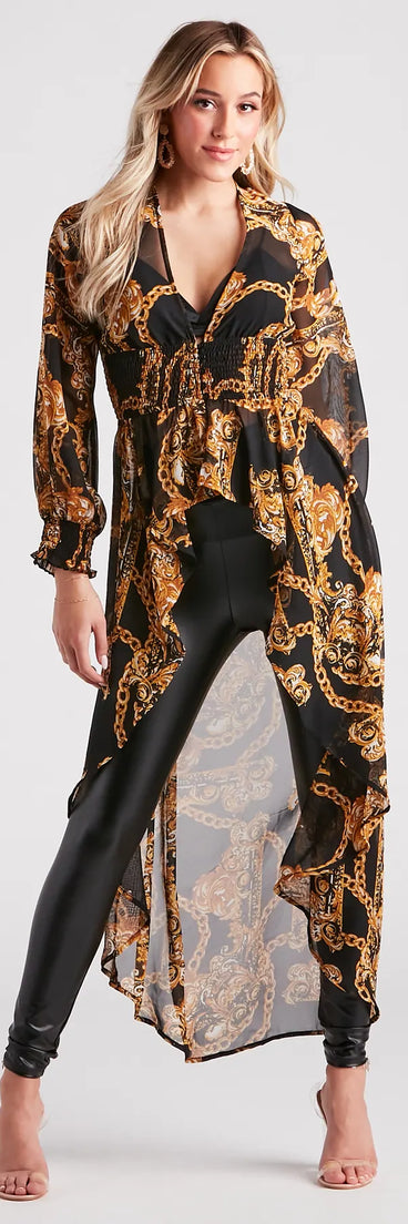 Bold Babe Status Chain Print Chiffon Duster