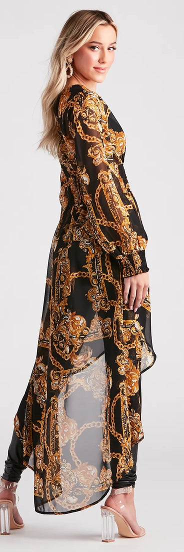 Bold Babe Status Chain Print Chiffon Duster