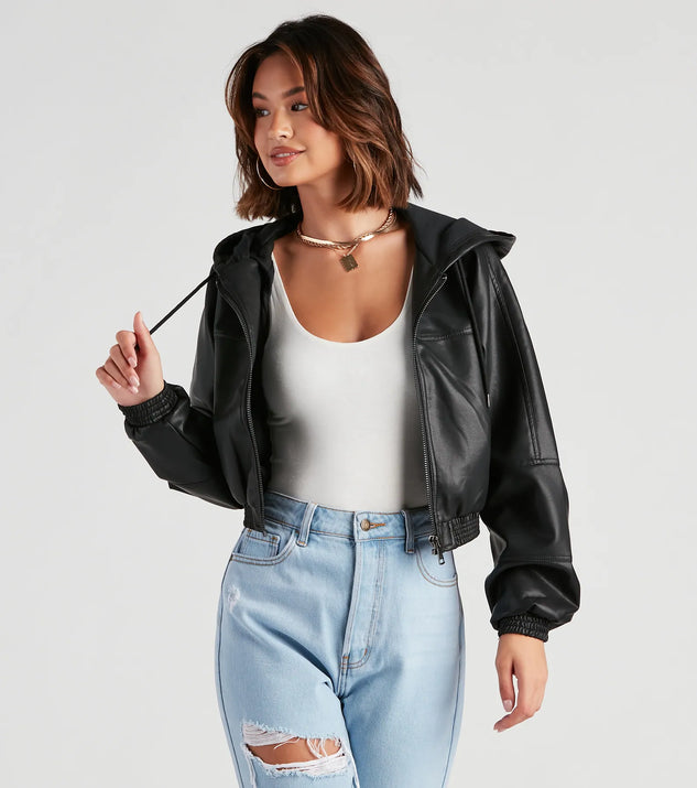 Hooded Womens Denim Jacket With Faux Leather Sleeves ASOS DESIGN