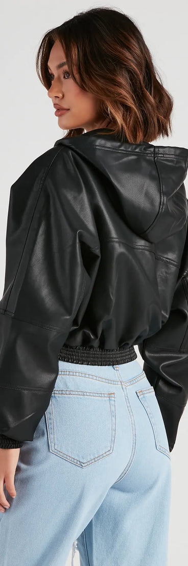 Major Edge Faux Leather Hoodie