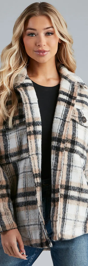S'more Plaid Faux Fur Woven Shacket