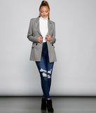 So Professional Plaid Longline Blazer