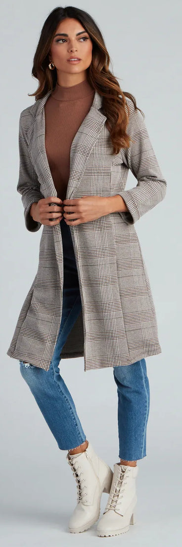 City Chic Plaid Longline Blazer