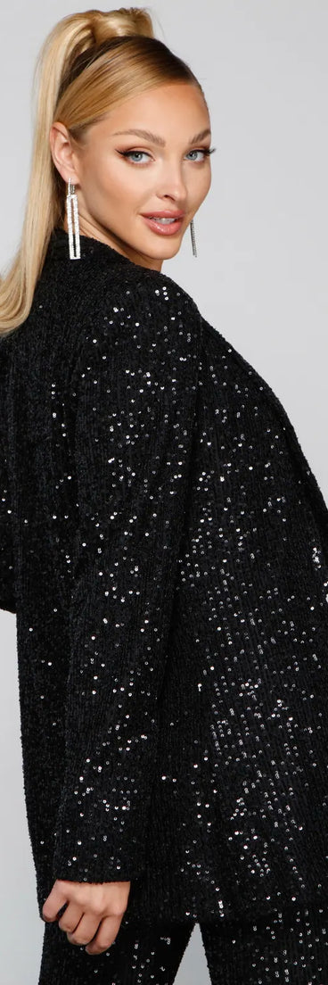 Showtime Chic Sequin Long Blazer