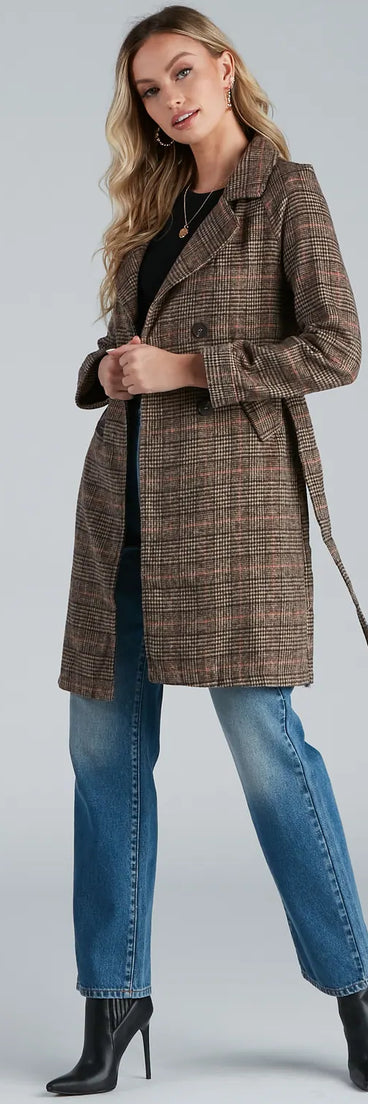 Uptown Plaid Trench Coat