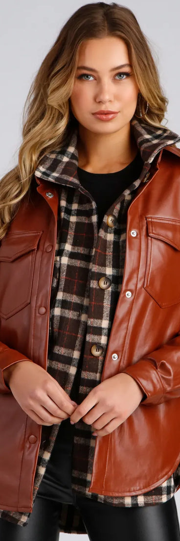 Casual-Chic Mood Faux Leather Shacket