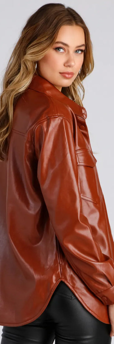 Casual-Chic Mood Faux Leather Shacket