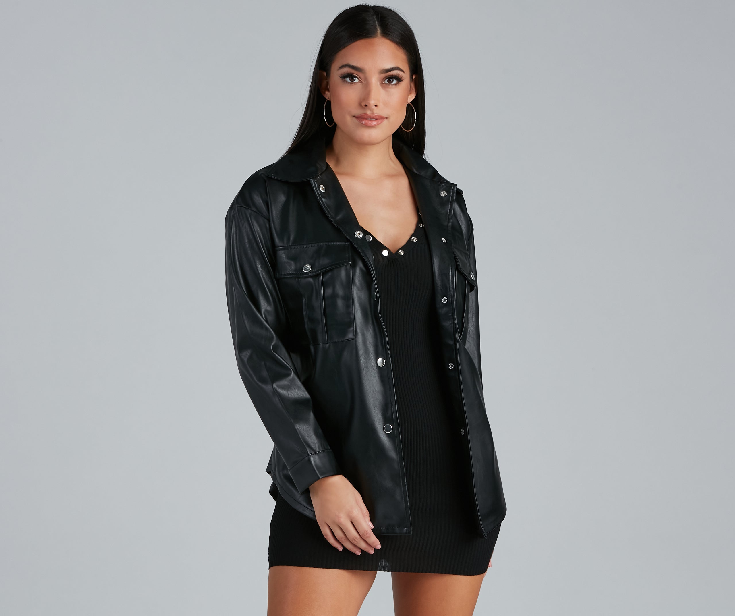 Sleek Trends Faux Leather Tie-Waist Shacket | Windsor