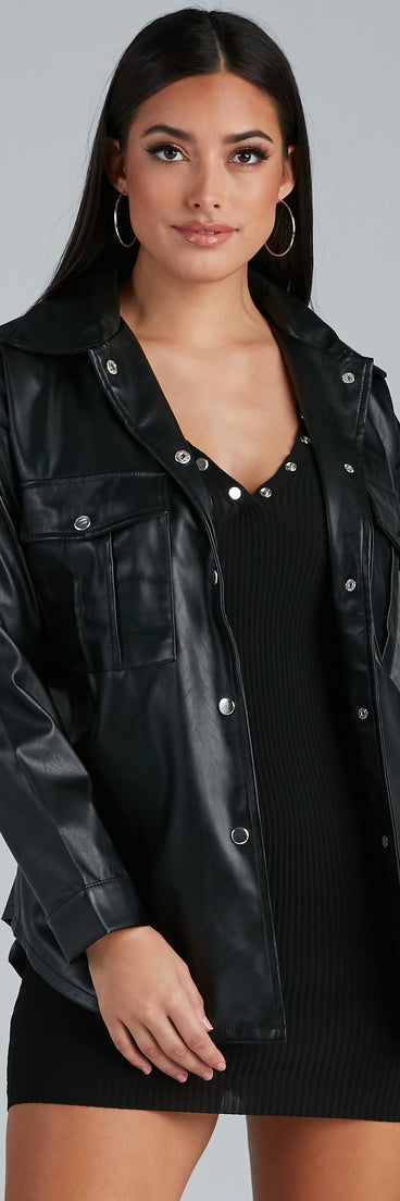 Sleek Trends Faux Leather Tie-Waist Shacket