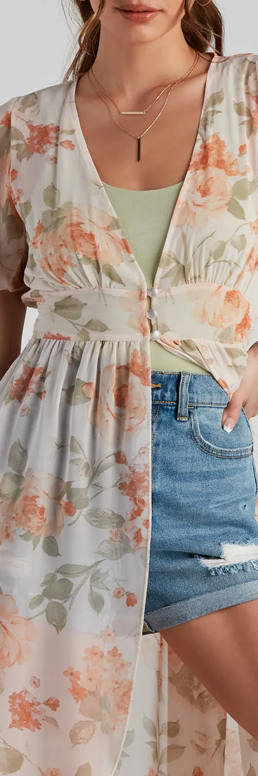 Breezy Flutter Sleeve Floral Duster