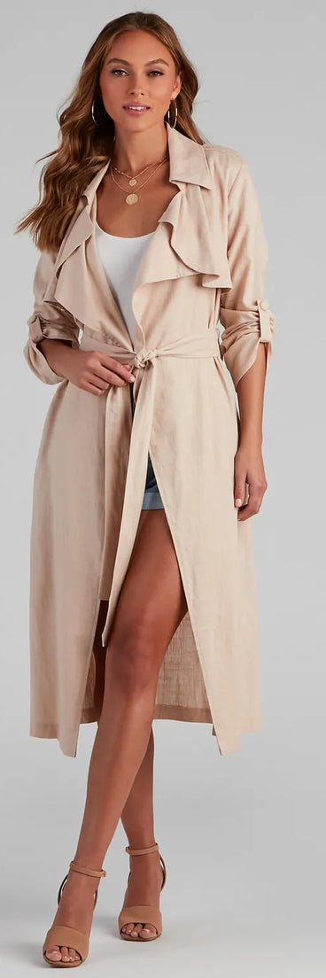 Shift In Season Linen Belted Trench
